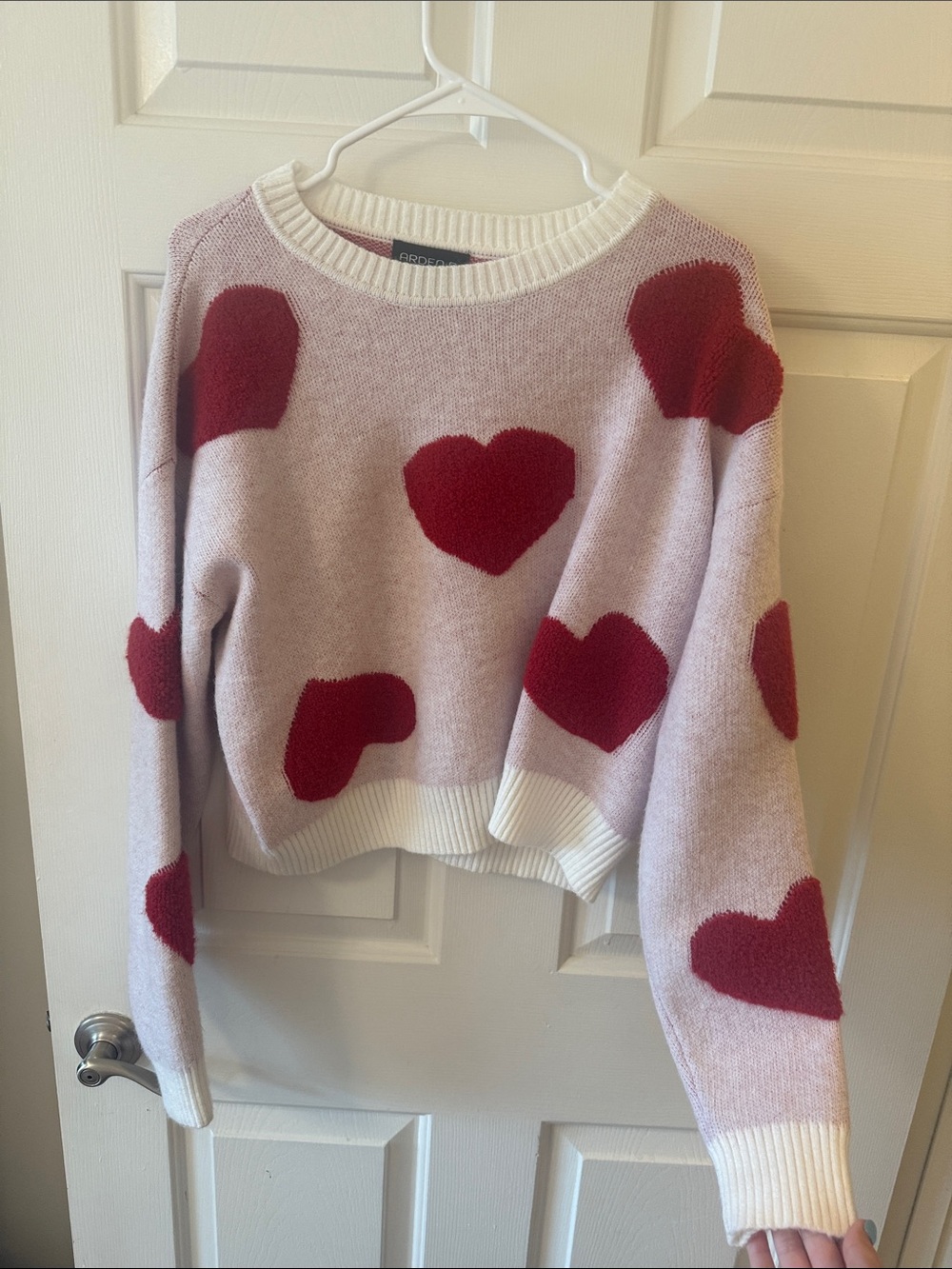 Arden B Pink Crewneck Sweater with Red Hearts